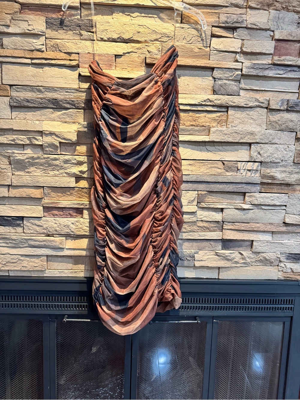 House of CB Ruched strapless Midi dress in Brown and Black L+ NWOT